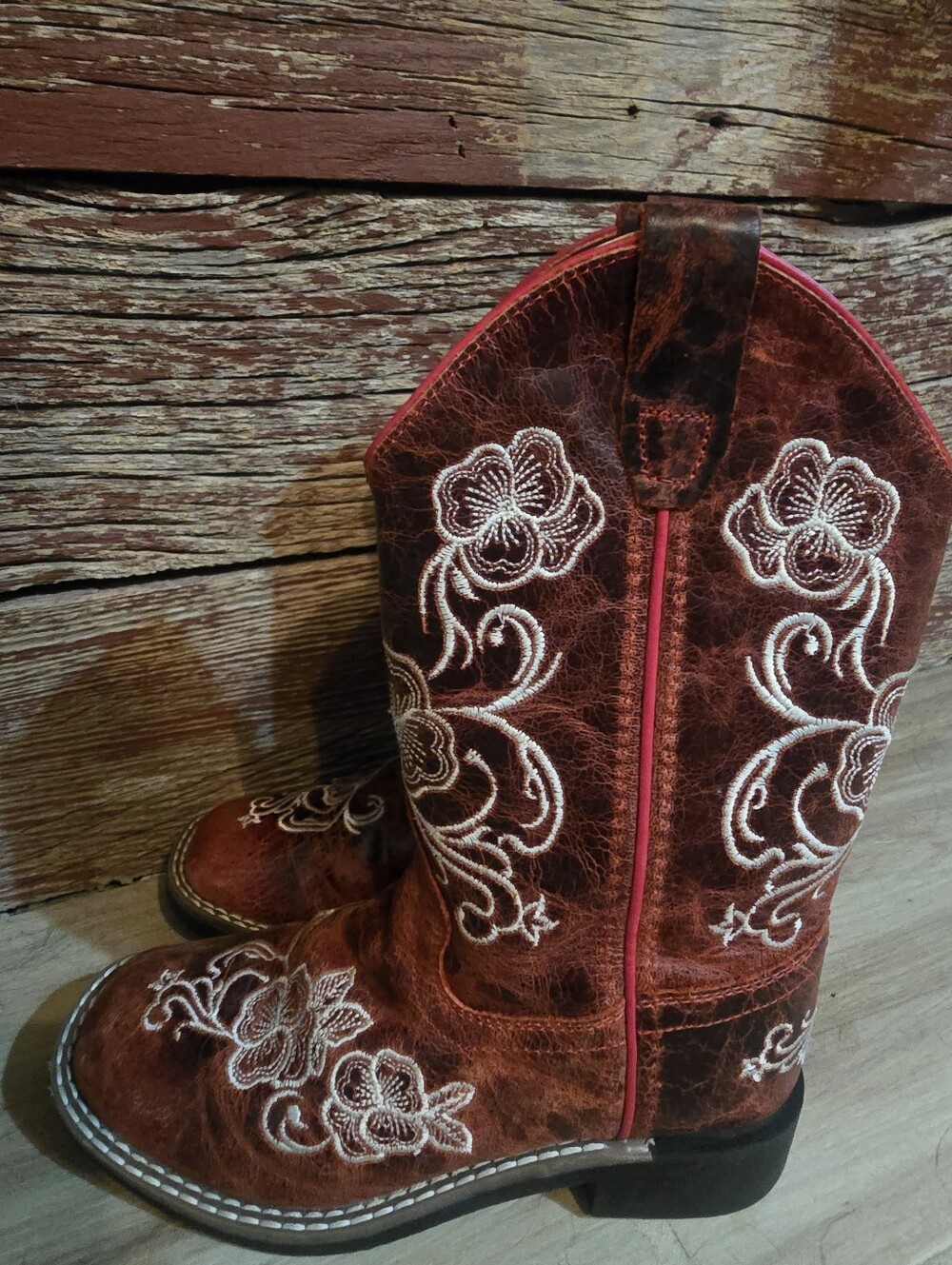 Girls SHYANNE western Cowgirl Boots Leather Sz. 1 D Excellent Barely Worn Cond